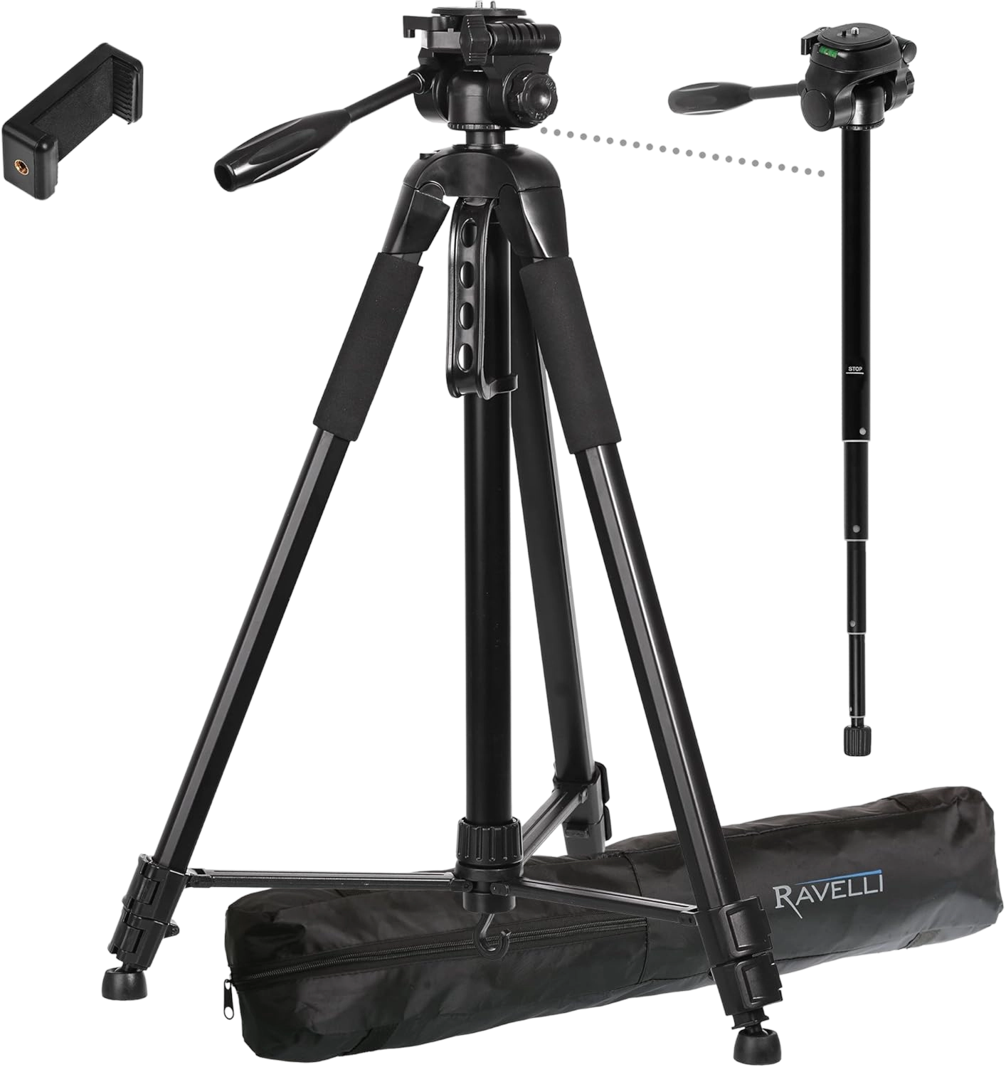 Ravelli APLT6M 72" Light Weight Aluminum Tripod/Monopod with Bag Includes Universal Smartphone Mount

