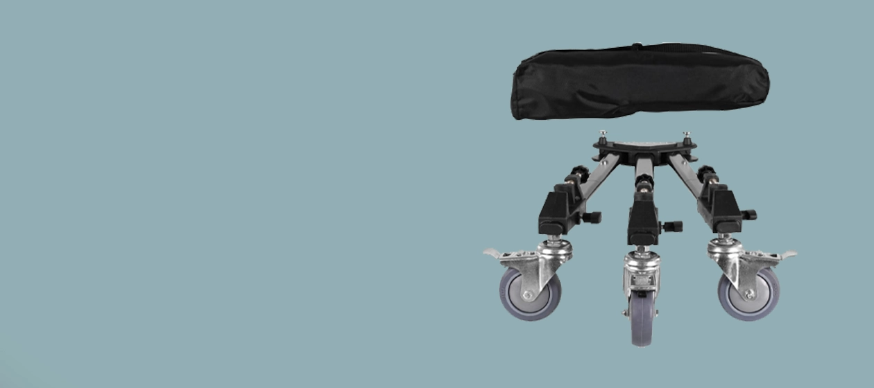 Ravelli ATD Heavy Duty Professional Photo Tripod Dolly with 3" Ball-Bearing Rubber Step-Lock Wheels Holds 45lbs at 37" Spread with Two Section Solid Aluminum Bar Reinforced Non-Telescoping Leg Design